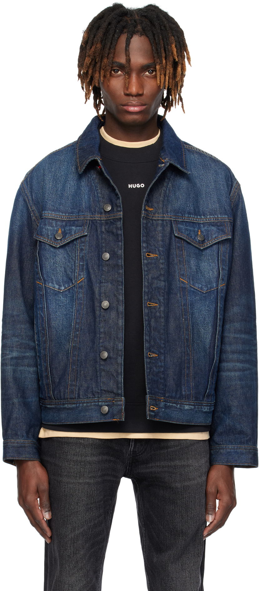 Jakna BOSS HUGO Adjustable Hem Denim Jacket Plava | 50530639