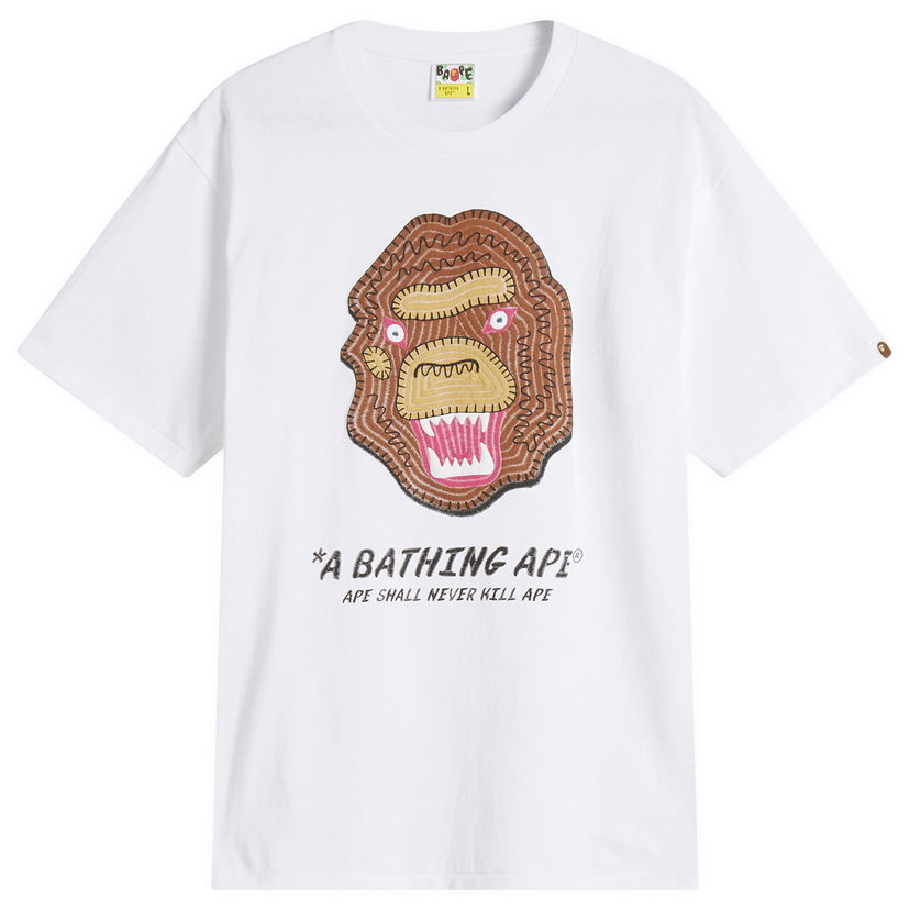 Majica kratkih rukava BAPE A Bathing Ape Embroidery Souvenir Logo T-Shirt, Size Large Bijela | 001TEL301049M-WHT
