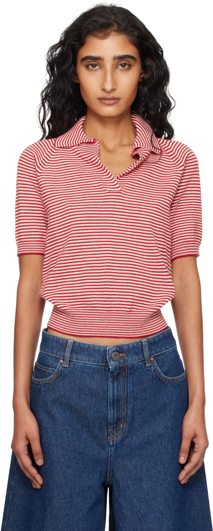 Polo majica Max Mara Weekend Max Mara Striped Knit Polo Crvena | 2525366131600