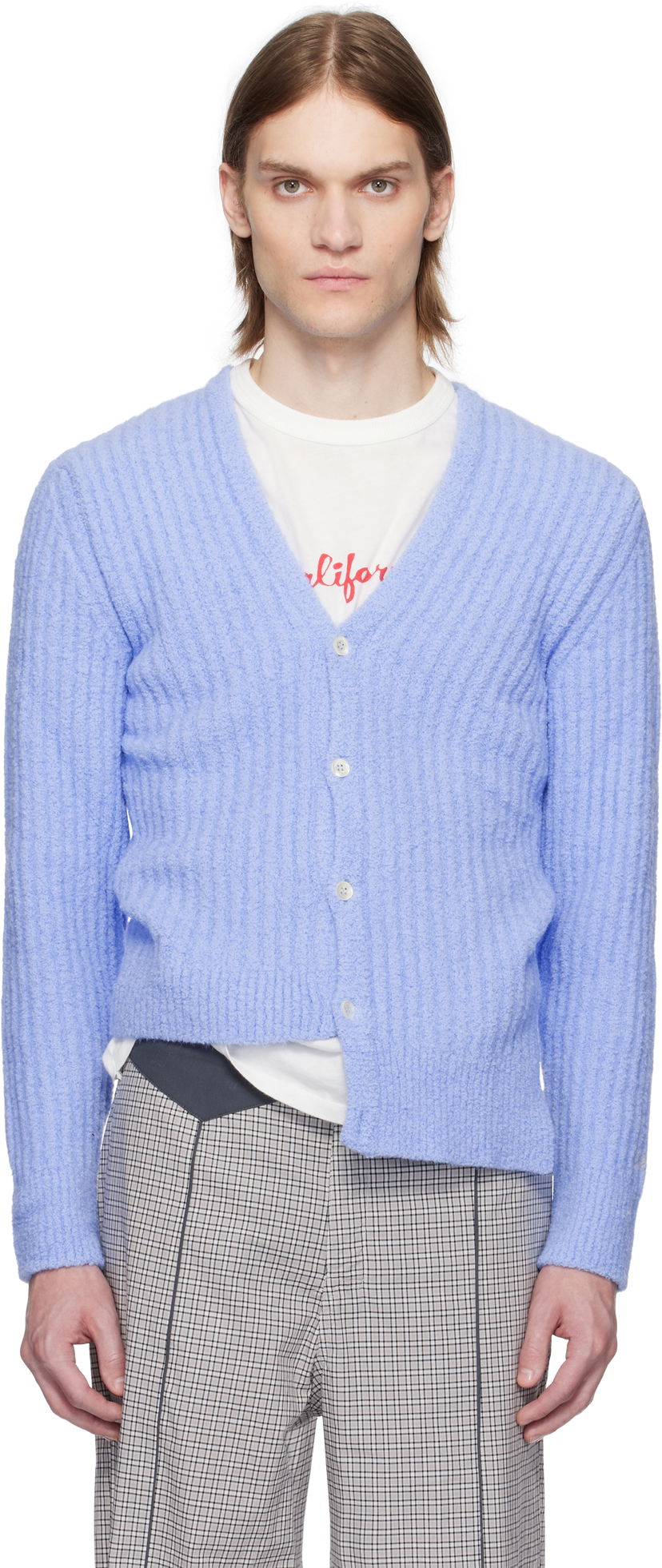 Džemper ERL ERL Cozy Asymmetric Cardigan Plava | ERL10N003