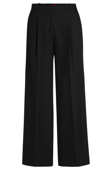 Hlače BOSS Regular-Fit Linen-Blend Trousers Crna | 50537619