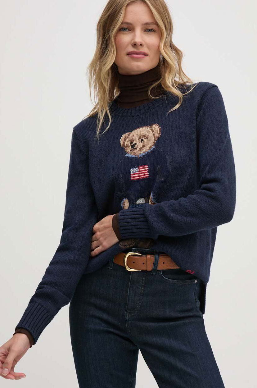 Džemper Polo by Ralph Lauren Navy Blue Sweater with Bear Tamnoplava | 211927070