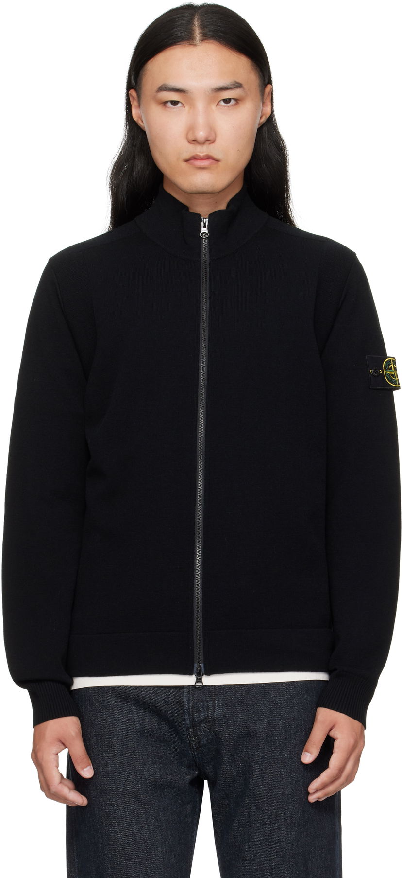 Dukserice Stone Island Stone Island Stretch RWS Wool Zip-Up Sweatshirt Crna | K2S15 5100062 S00A1