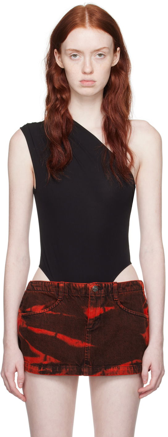 Body Miaou Miaou Jade One Shoulder Bodysuit Crna | 6005VCJBLK