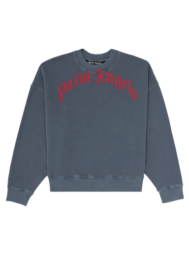 Džemper Palm Angels Vintage Wash Curved Logo Crewneck Siva | PMBA026R21FLE0064625
