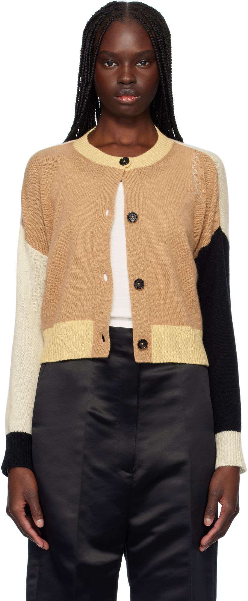Džemper Marni Marni Crewneck Color-Block Cashmere Cardigan Bež | CDMD0393Q0 UFX385