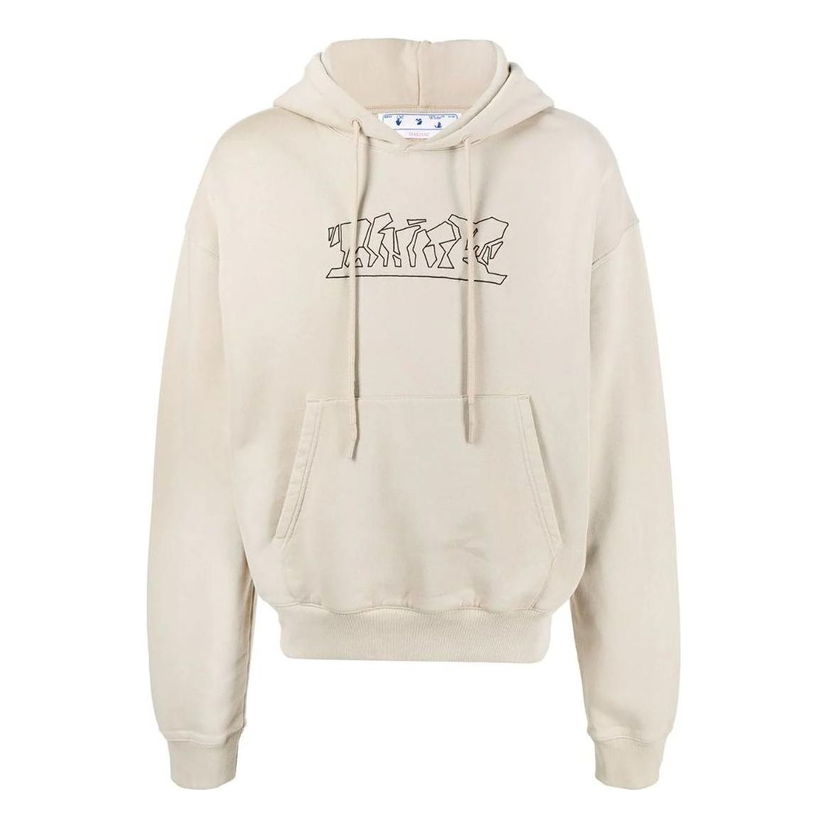 Dukserice Off-White Logo-Embroidered Cotton Hoodie Bež | OMBB037S22FLE0061710