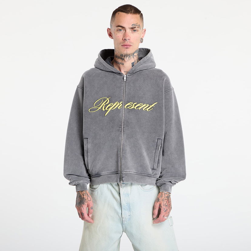 Dukserice Represent Clo REPRESENT Script Logo Zip Hoodie Siva | MLM100025-47