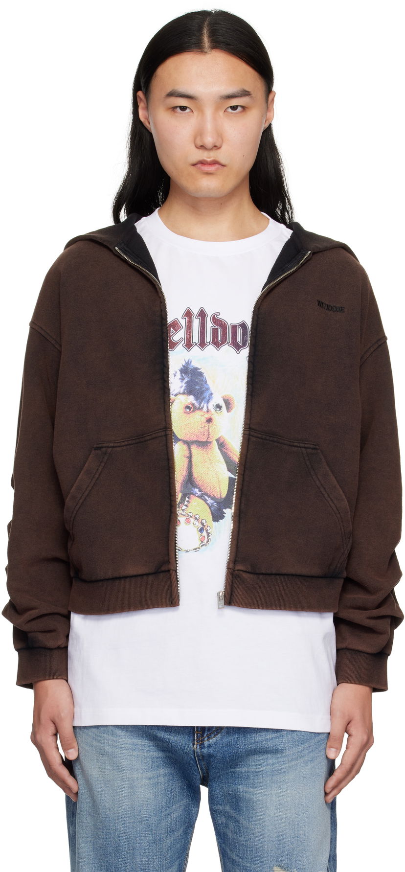 Dukserice We11done We11done Wrinkled Zip-Up Hoodie Smeđa | WD-TJ0-25-830-U-BK