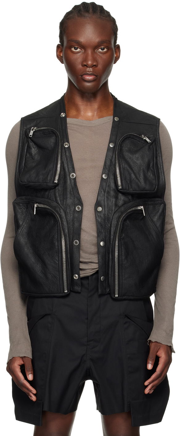 Prsluk Rick Owens Black Porterville Leather Cargo Vest Crna | RU02D6767 LBA