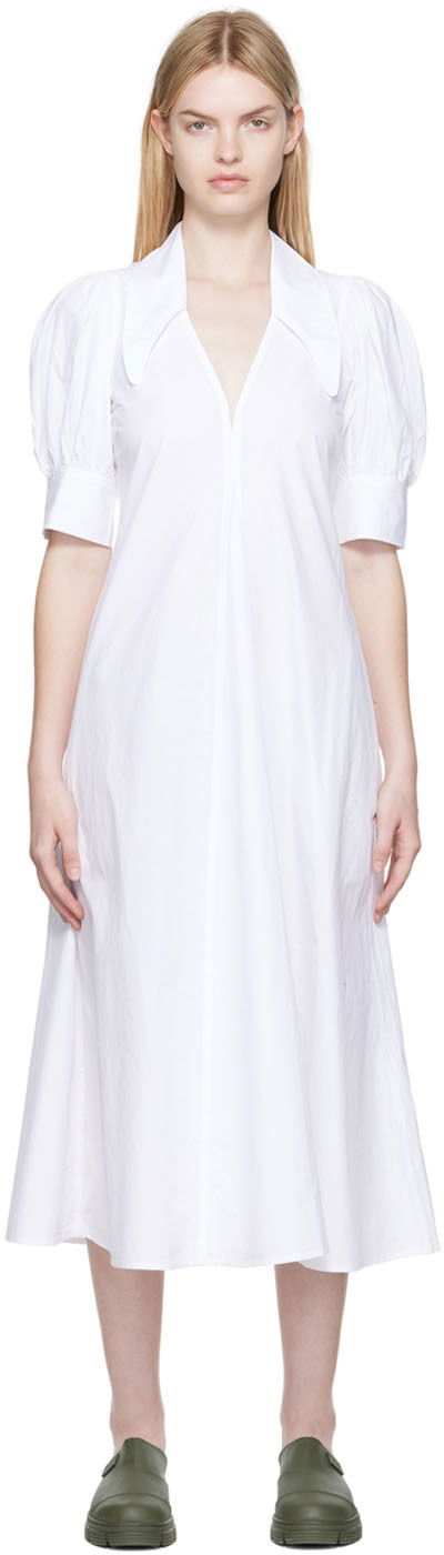 Haljina GANNI GANNI Organic Cotton Midi Dress Bijela | F7127