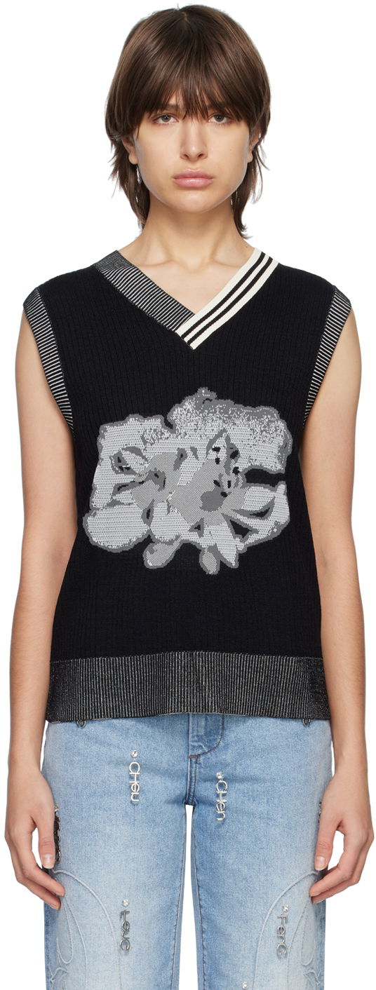 Džemper Feng Chen Wang Feng Chen Wang Floral Sleeveless Vest Crna | FUS15KT07