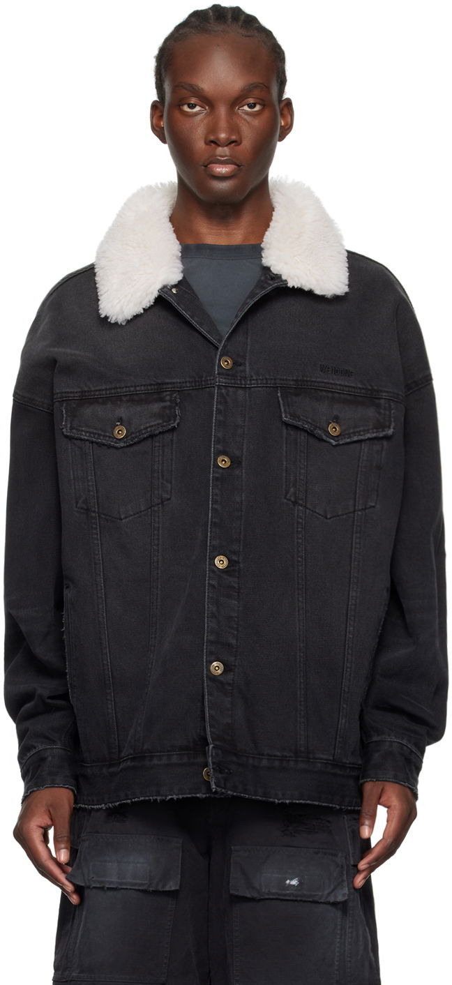 Jakna We11done Oversized Denim Jacket with Fur Collar Crna | WD-DJ2-24-363-U-BK