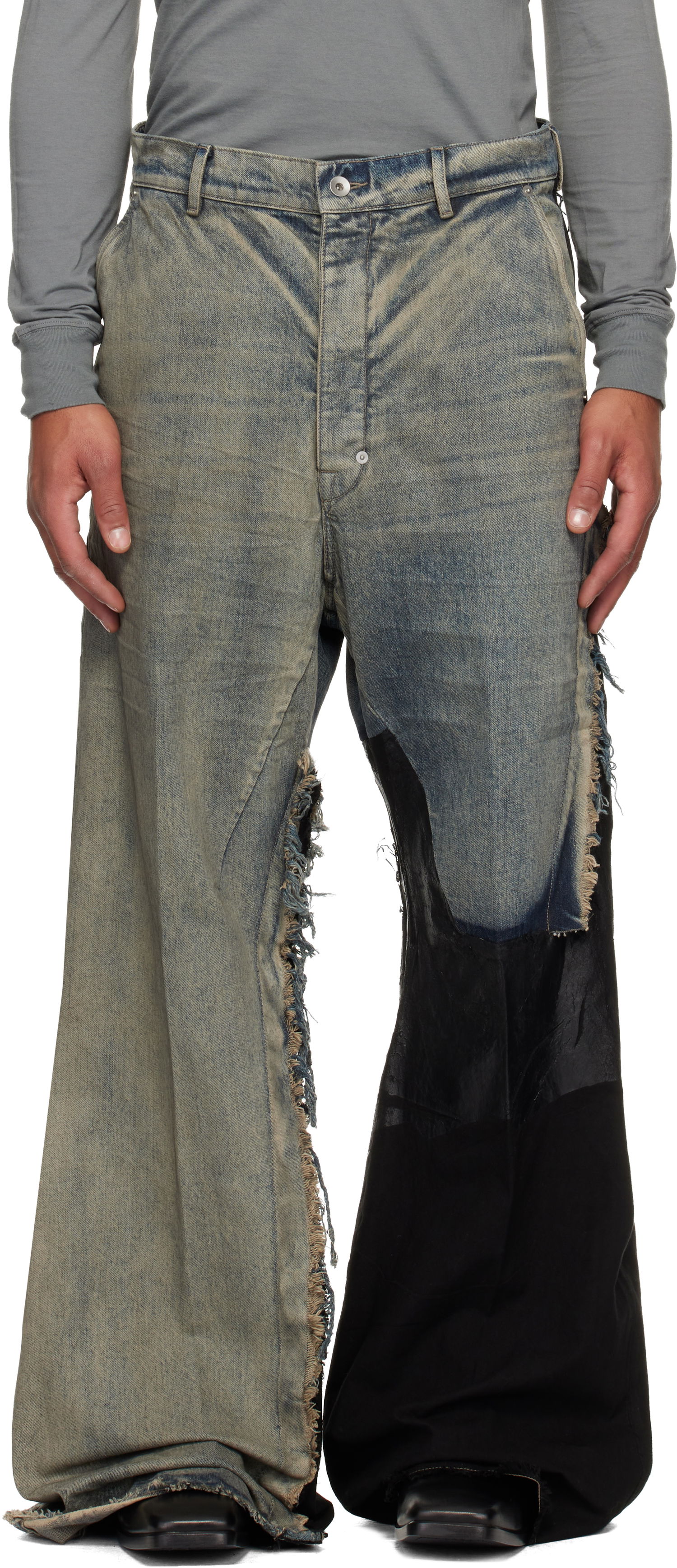 Jeans Rick Owens Concordians Joris Distressed Patchwork Wide-Leg Jeans Višebojno | RR02E1308 DWG769, 0