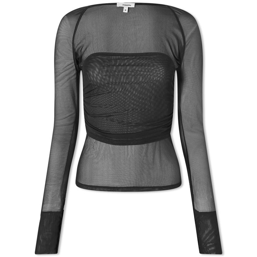Majica bez rukava Miaou Miaou Iris Long Sleeve Mesh Top Crna | 7112PM2BLK