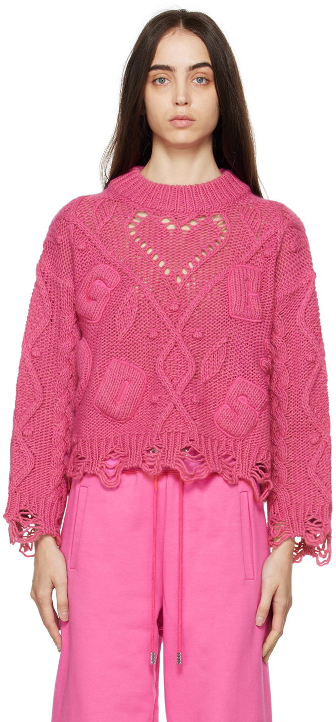 Džemper GCDS GCDS Embroidered Boxy Sweater Ružičasta | AI22W380925