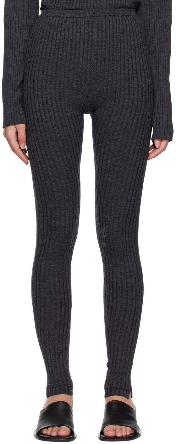 Tajice TOTEME TOTEME High-Rise Ribbed Knit Leggings Siva | 231-2003-321