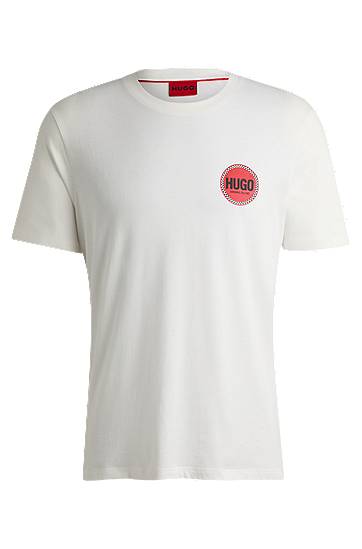 Majica kratkih rukava BOSS HUGO Men's Cotton-Jersey T-Shirt with Racing Logo Bijela | 50530641