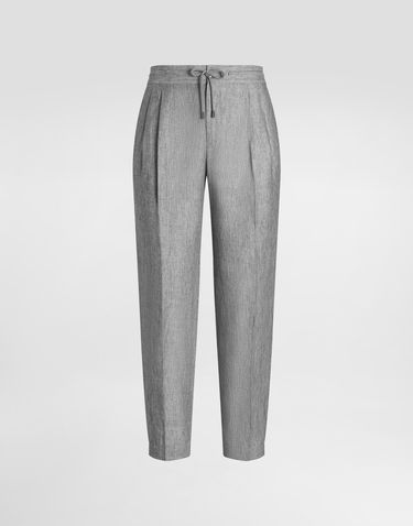 Hlače Dolce & Gabbana Dolce & Gabbana Washed Linen Canvas Drawstring Trousers Siva | GP12PTFU4MFS8290, 0