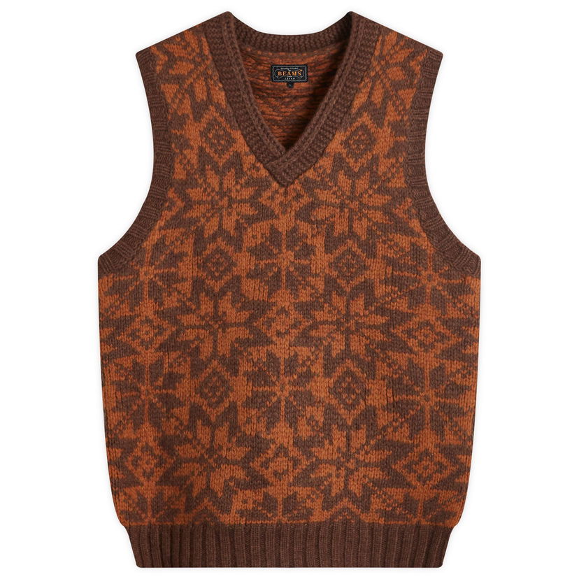 Džemper BEAMS Beams Plus Snow Pattern Knit Vest Smeđa | 3805-0047-156-28