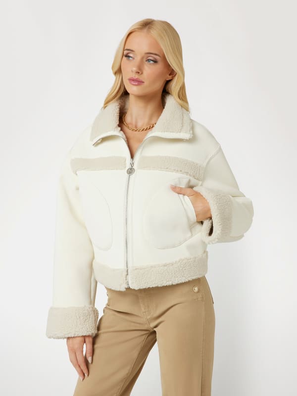 Bomber jakna GUESS Reversible Faux Leather Jacket Bijela | W4BL2VWGS10