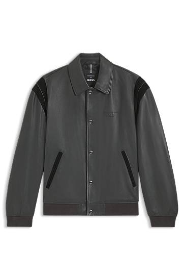 Jakna BOSS Porsche x BOSS Leather Jacket with Contrast Details Siva | 50543223