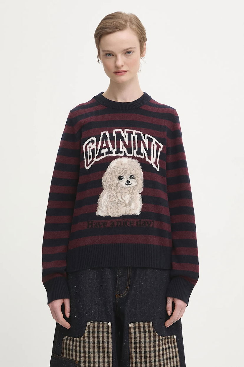 Džemper GANNI Graphic Wool Mix Poodle Stripe Sweater Višebojno | K2567