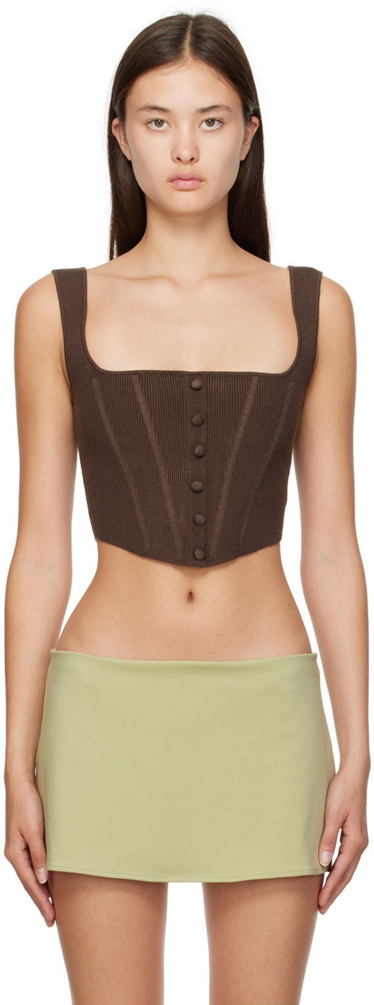 Majica bez rukava GUIZIO Guizio Corset Knit Camisole Smeđa | DGF22C1018NY_BRN