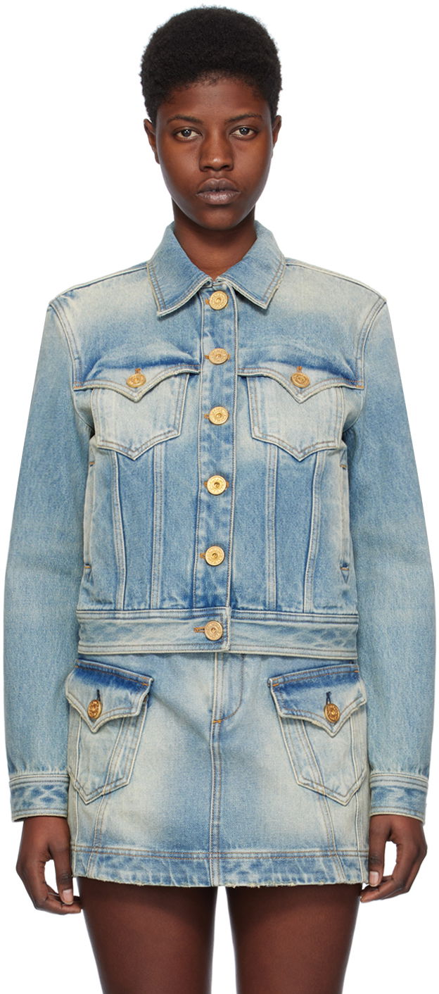 Jakna Balmain Vintage Denim Jacket Tirkiz | CF1TC130DE04