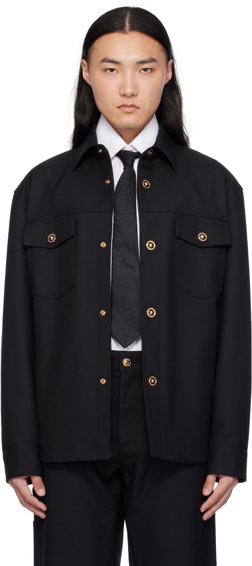 Jakna Versace Versace Cavalry Wool Overshirt Crna | 1018867_1A08771
