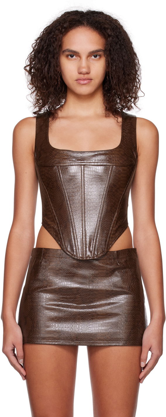 Suknja Miaou Miaou Campbell Faux Leather Corset Tank Top Smeđa | 7020PYPCPY