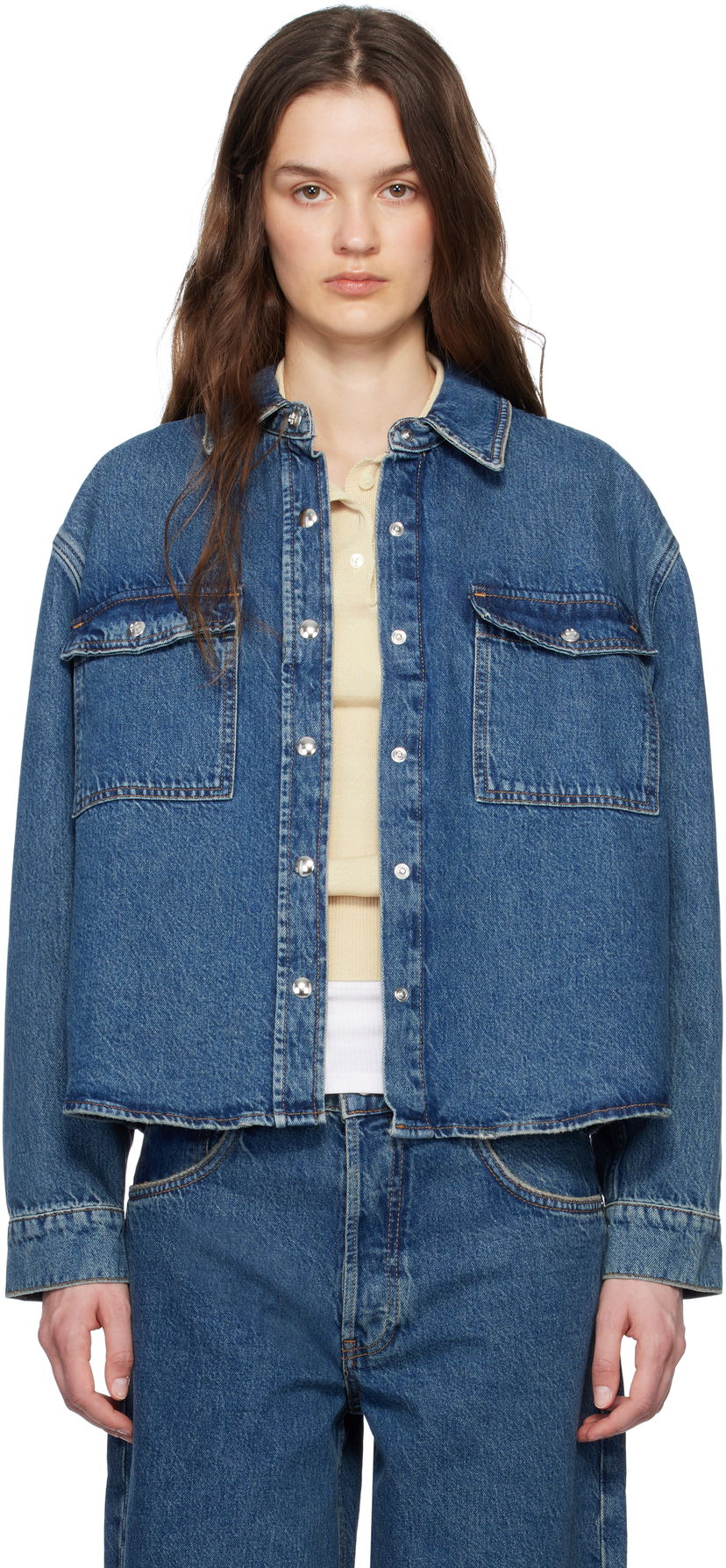 Jakna Anine Bing ANINE BING Paxton Cropped Denim Shirt Plava | A-07-10673-WHD47