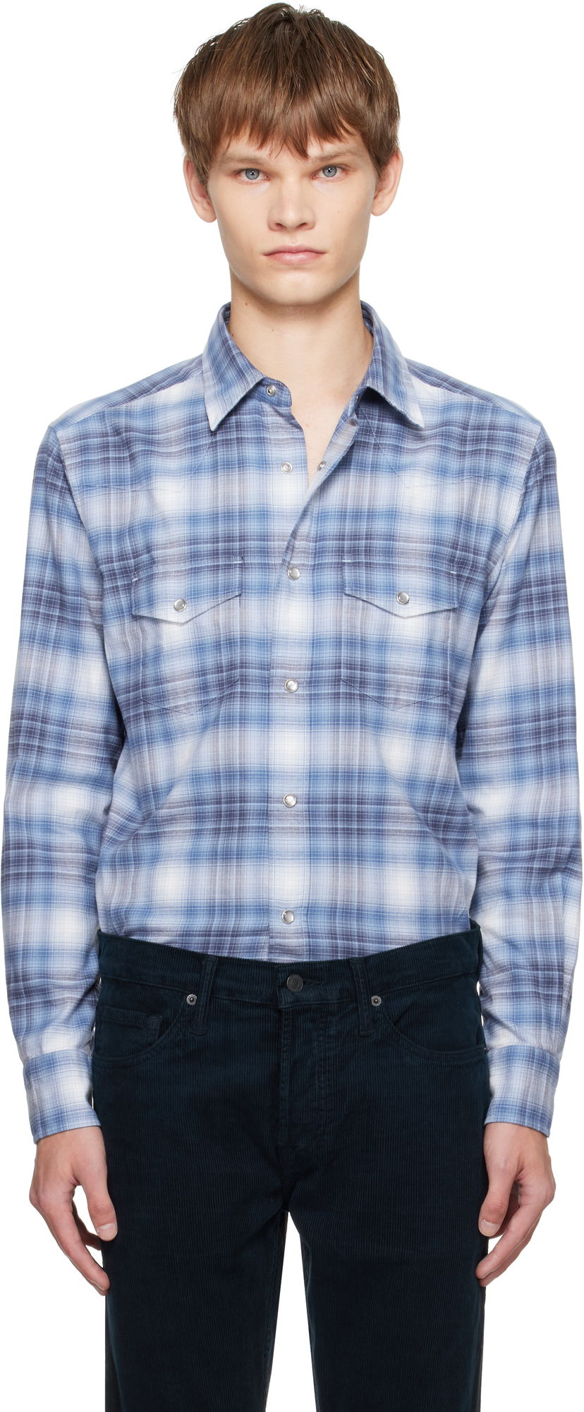 Košulja Tom Ford TOM FORD Check Western Shirt Plava | HDS001-FMC243