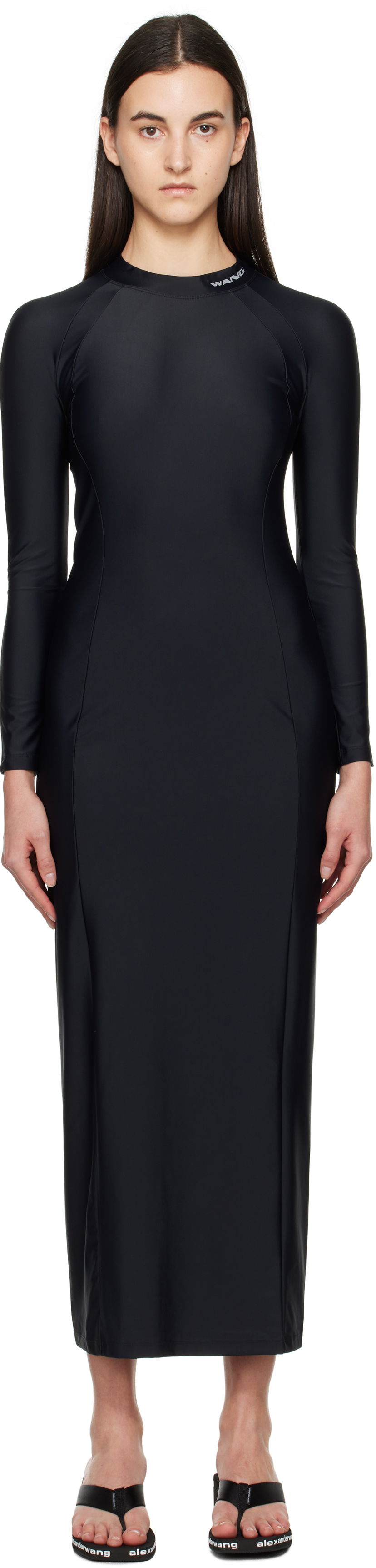 Haljina Alexander Wang Alexander Wang Rashguard Long Sleeve Maxi Dress Crna | 4CC1256293