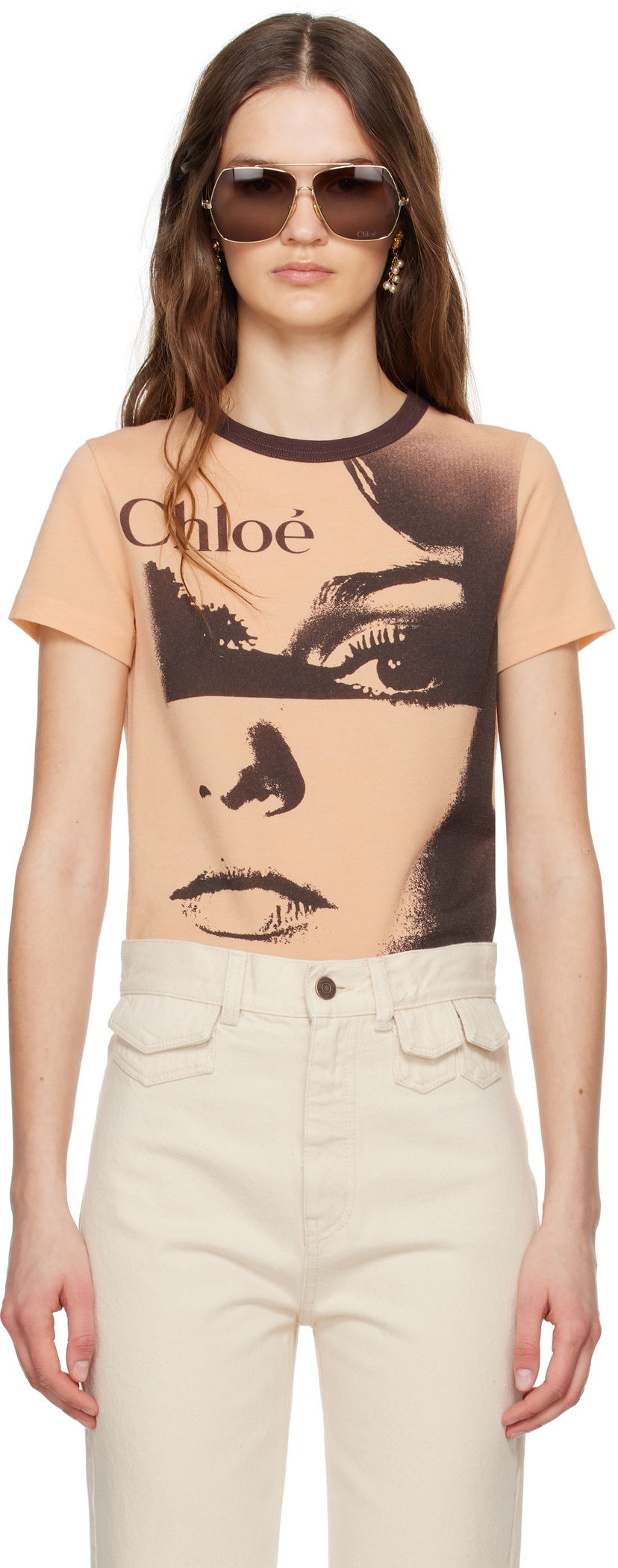 Majica kratkih rukava CHLOÉ Chloé Crewneck Logo Graphic T-Shirt Bež | CH25UJH11189