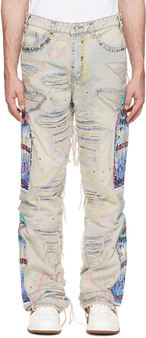 Jeans Who Decides War Who Decides War Distressed Studded Embroidered Patched Jeans Višebojno | 1120970008SS24