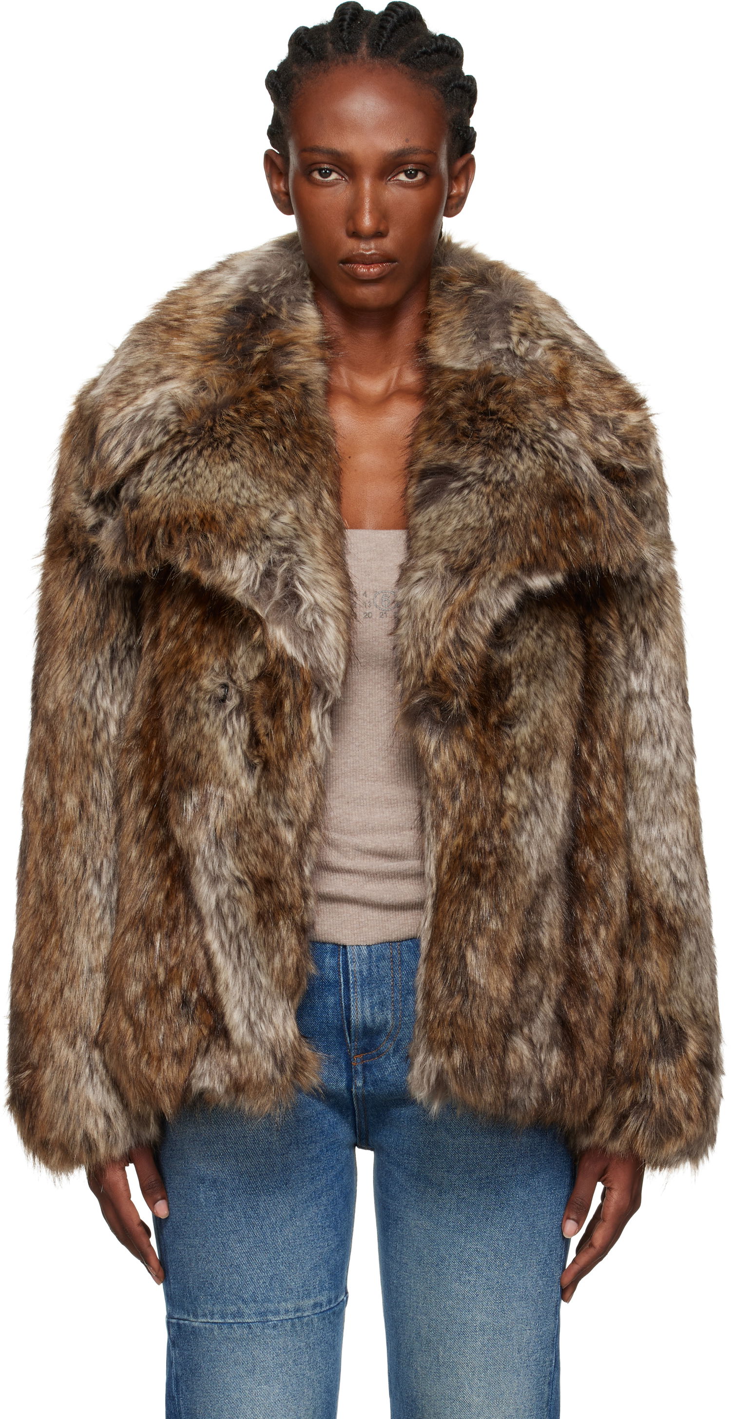 Jakna Maison Margiela MM6 Maison Margiela Hook-Eye Faux-Fur Jacket Smeđa | S52AM0326 M35464, 0