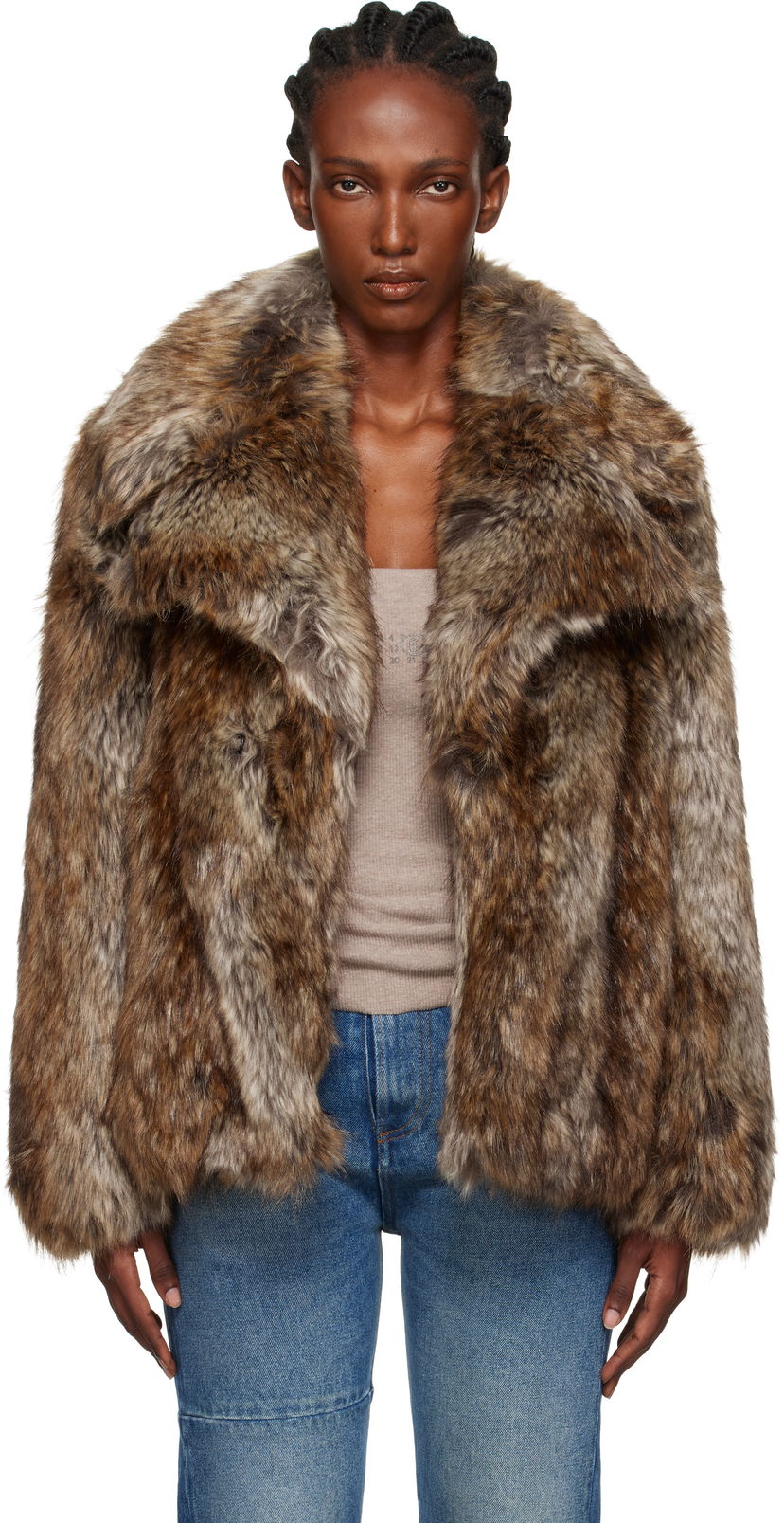 Jakna Maison Margiela MM6 Maison Margiela Hook-Eye Faux-Fur Jacket Smeđa | S52AM0326 M35464