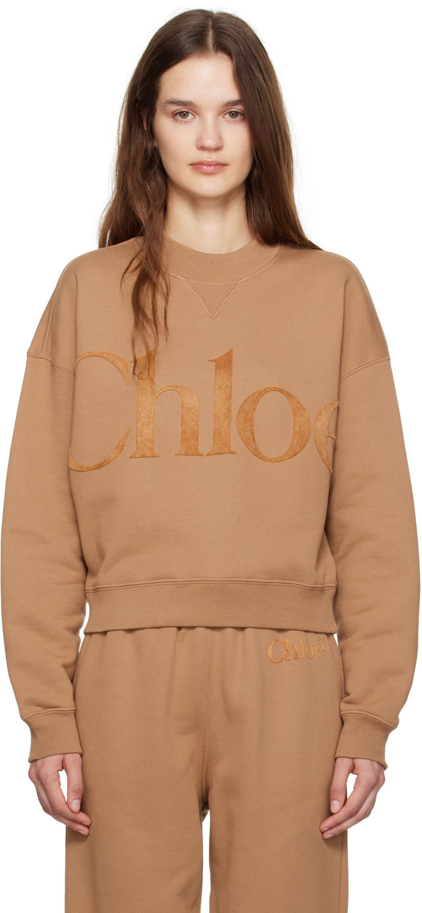 Dukserice CHLOÉ Generous Sweatshirt Crewneck Smeđa | CH24WJH05191