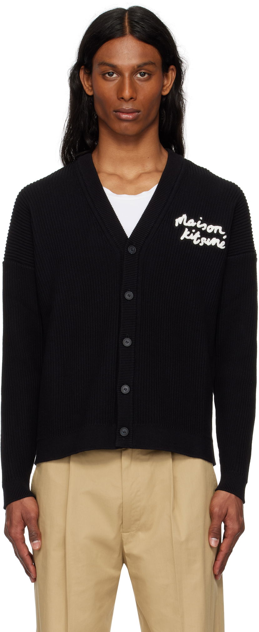 Džemper MAISON KITSUNÉ Handwriting Comfort Ribbed Cardigan by Maison Kitsuné Crna | OM00505KT1126