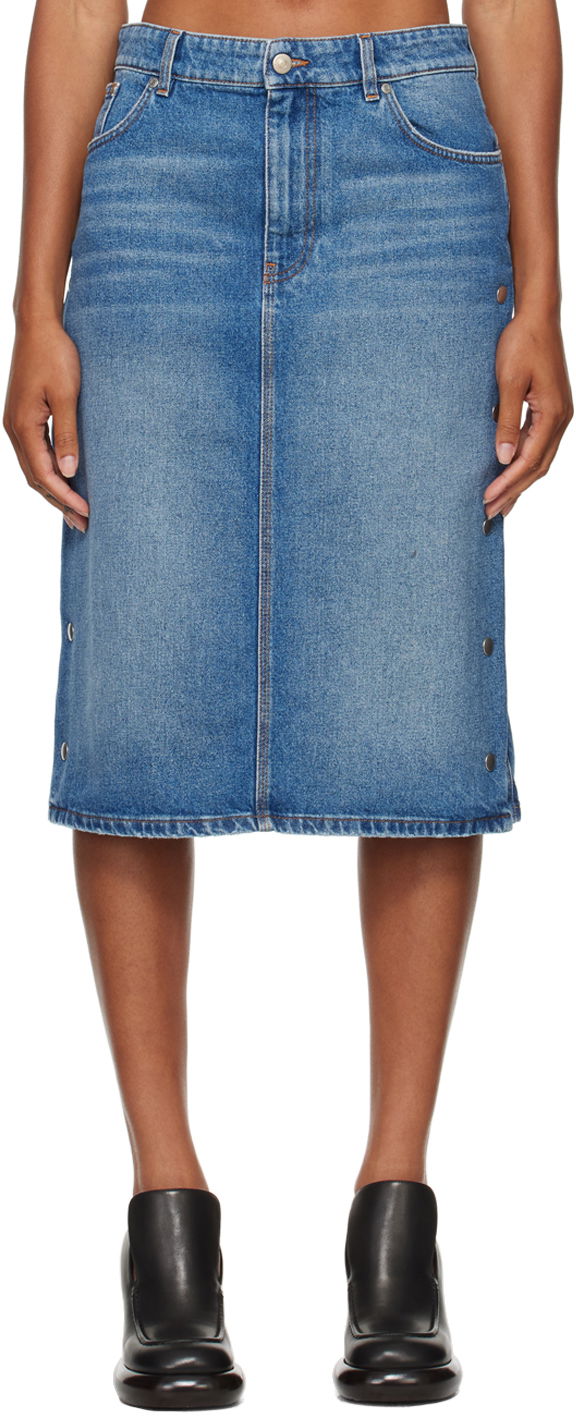 Suknja Stella McCartney Snap Denim Midi Skirt Plava | 6D03293SQH00