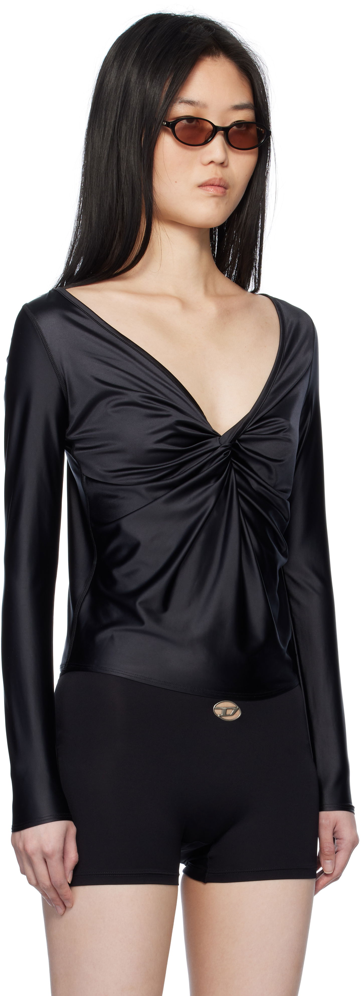 Majica kratkih rukava Diesel Diesel T-Knot Twist-Front Long Sleeve Top Crna | A17672 0PKAT, 1