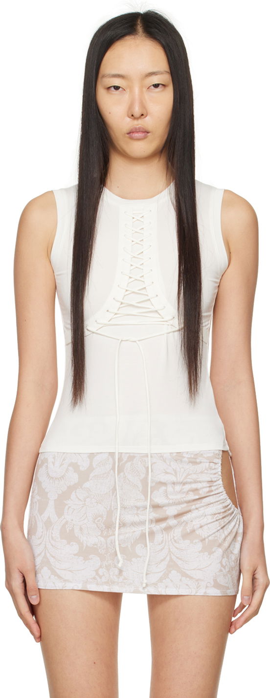 Majica bez rukava Miaou Miaou Zora Lace-Up Tank Top Bijela | 7127TJBDOV
