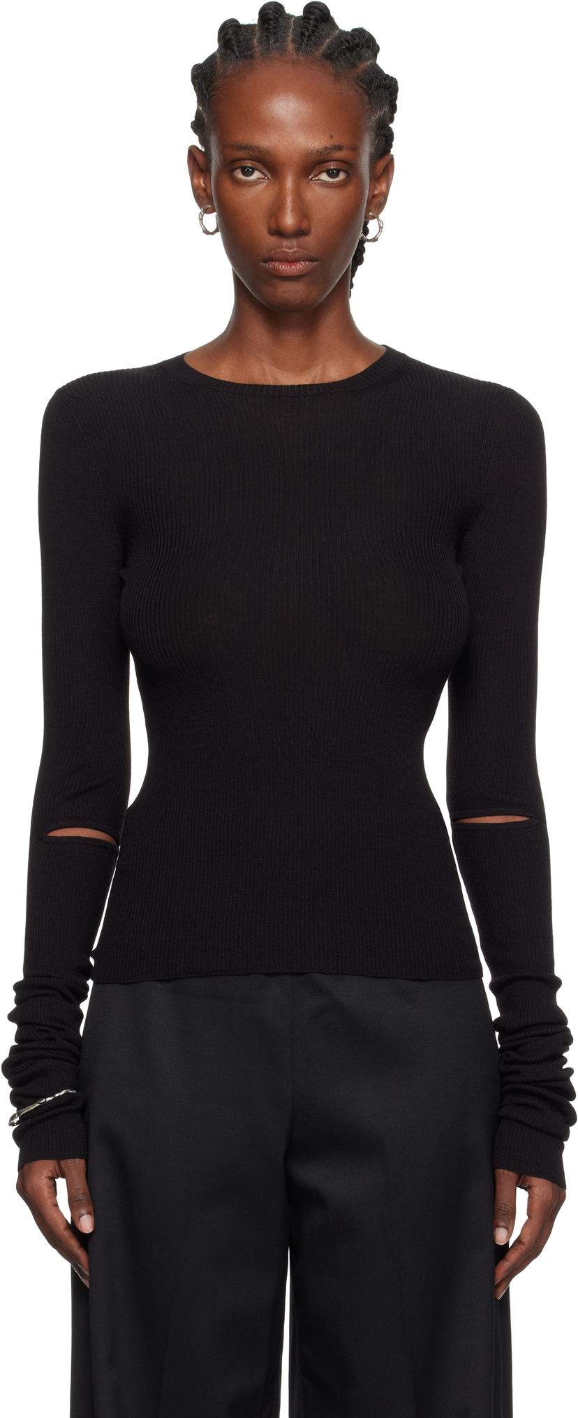 Džemper Ann Demeulemeester Ann Demeulemeester Lyell Elbow Cutout Fitted Sweater Crna | 2520-W-KN02-KN043-099