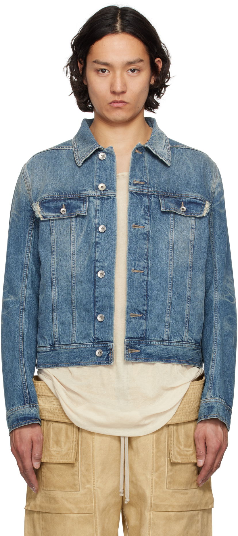 Jakna Rick Owens Rick Owens DRKSHDW Hollywood Trucker Denim Jacket Plava | DU01E3751 DWB
