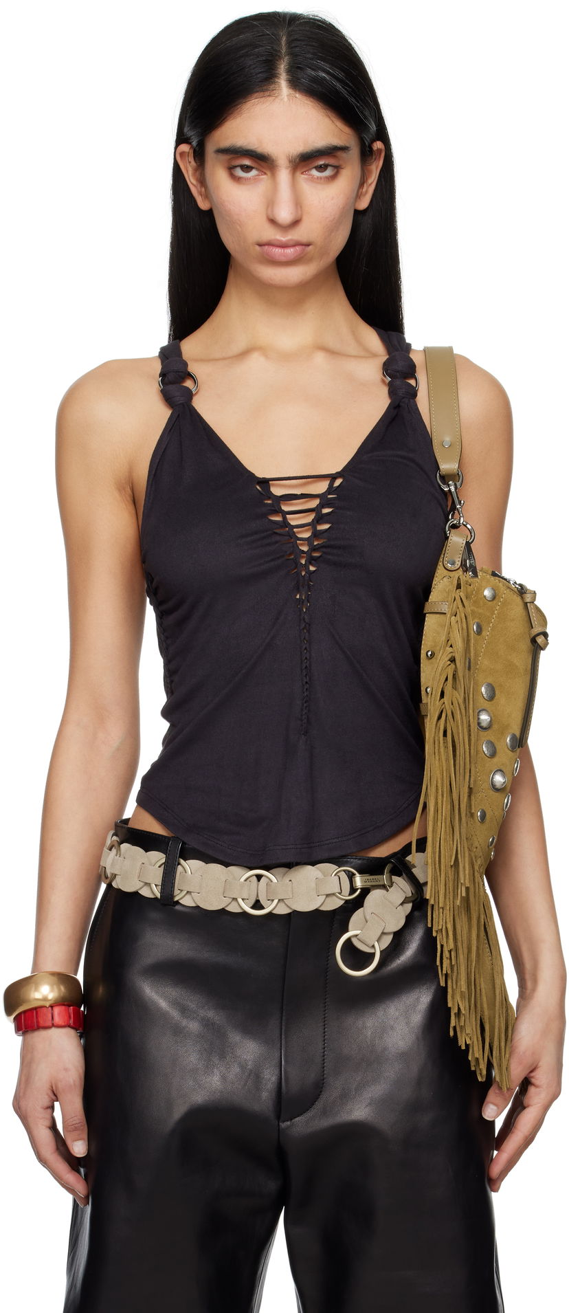 Majica bez rukava ISABEL MARANT Isabel Marant Sakina Faux-Suede Tank Top Crna | HT0651FA-C2K01I
