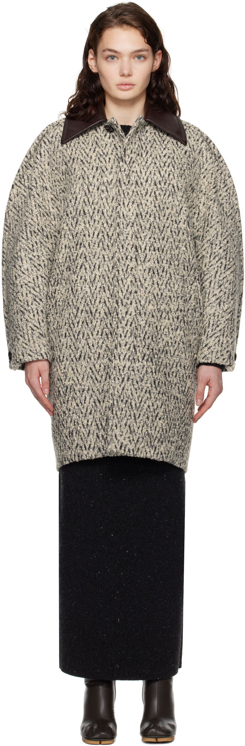 Kaputi Bottega Veneta Wool Boucle Chevron Coat Bež | 810396 V4M20