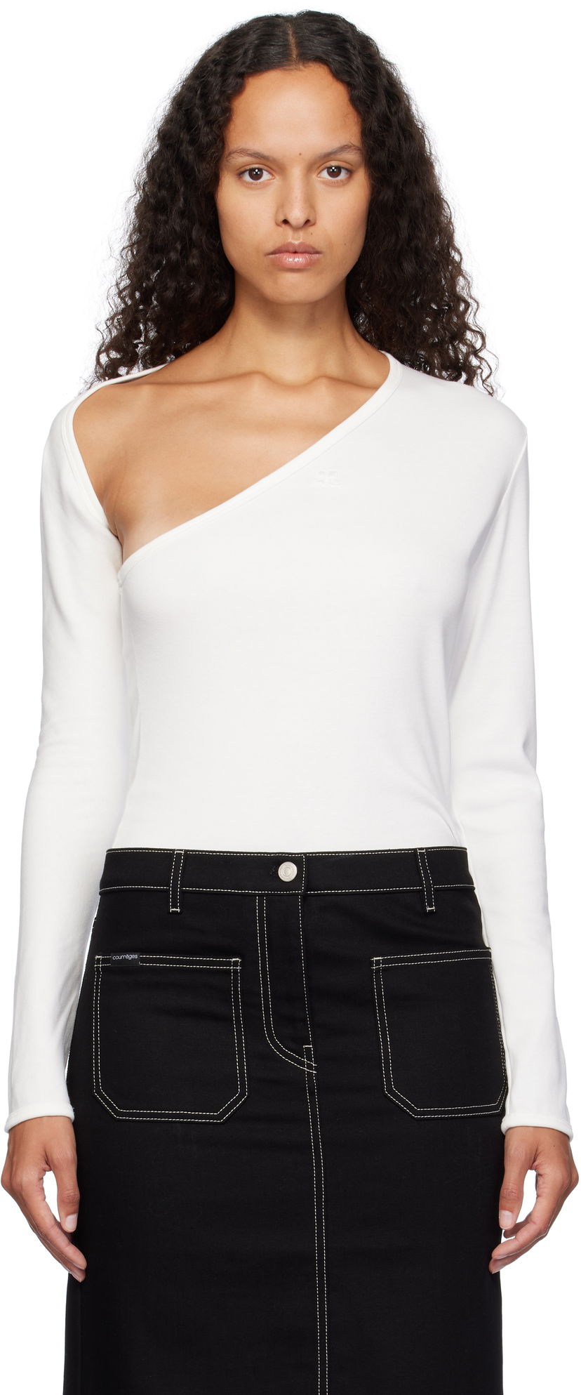 Majica kratkih rukava Courrèges Slash Neck Long Sleeve Top Bijela | 424JTS158JS0070