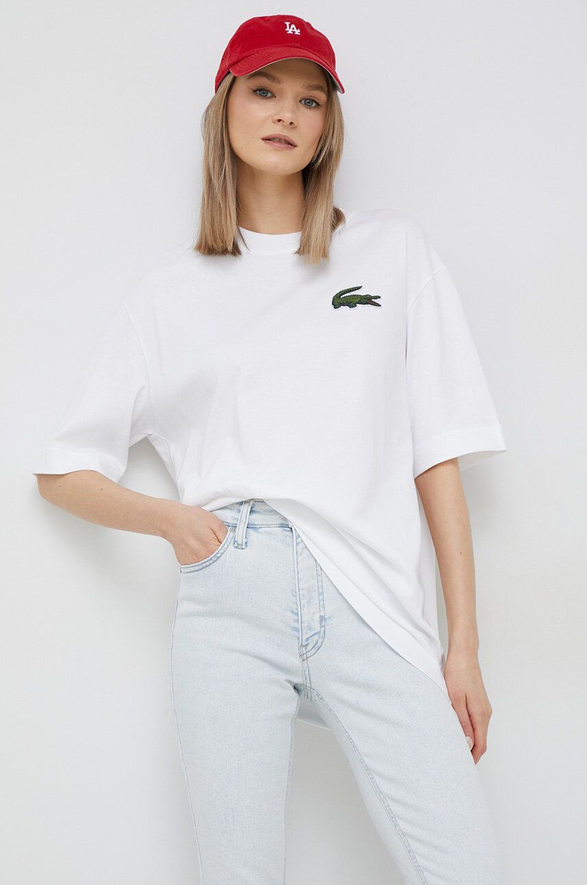 Majica kratkih rukava Lacoste Loose Fit Large Crocodile Organic Cotton T-shirt Bijela | TH0062, 0