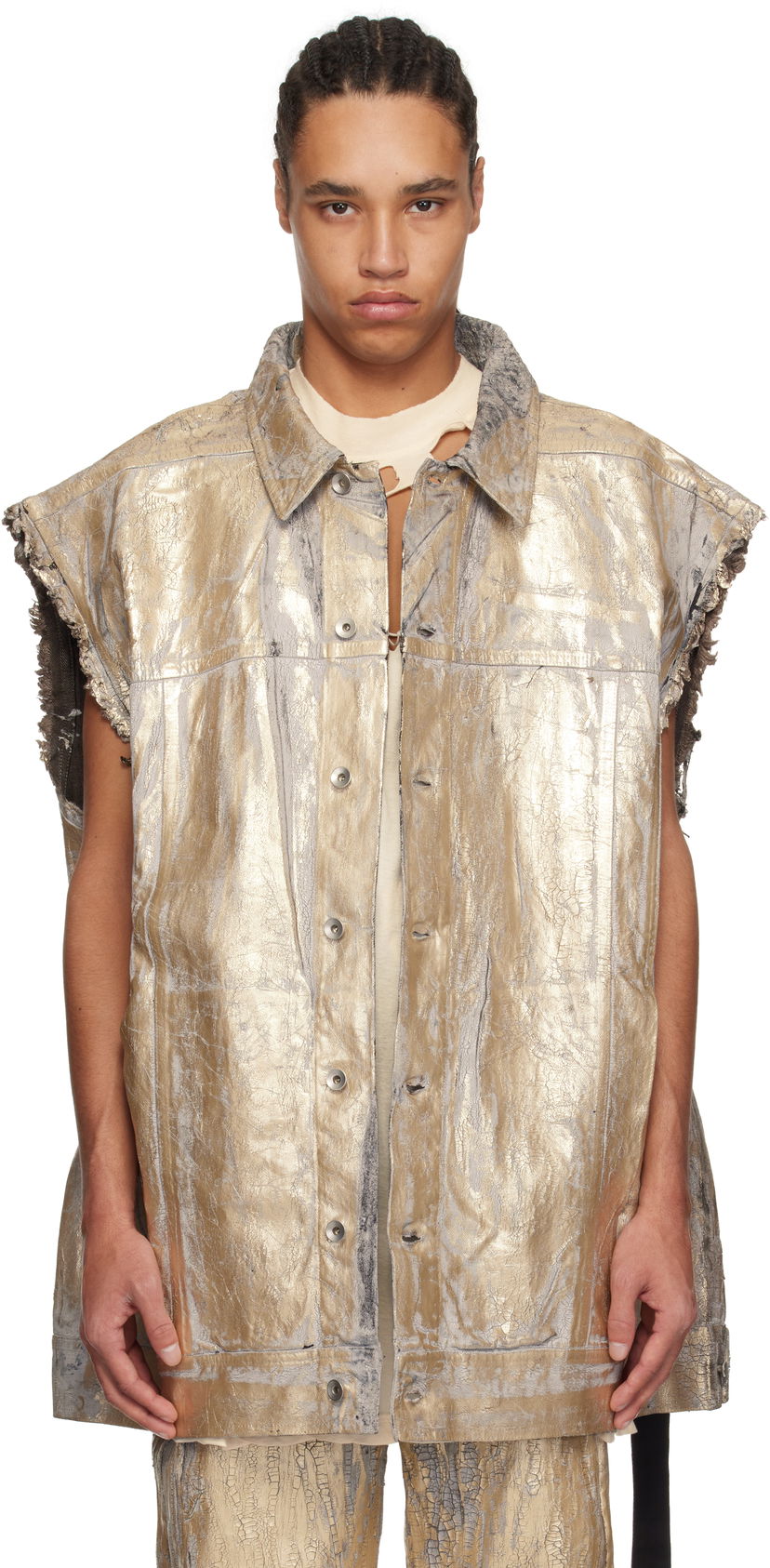 Prsluk Rick Owens Rick Owens DRKSHDW Hollywood Jumbo Worker Sleeveless Denim Jacket Metalik | DU01E3762 GMC